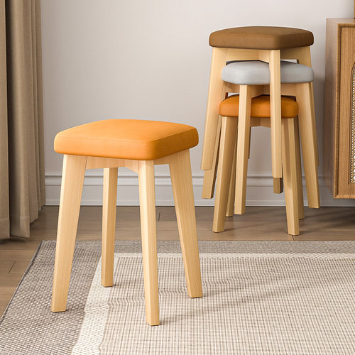 实木凳子家用小方板凳可叠放简易圆凳梳妆矮凳客厅餐桌椅子收纳凳