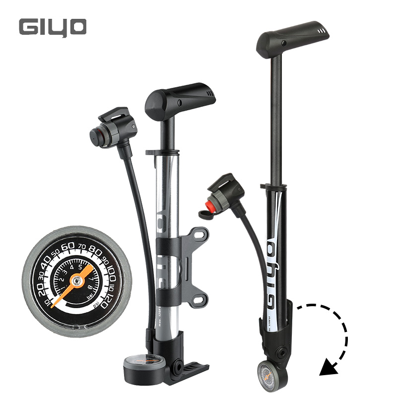 GIYO自行车打气筒公路山地落地高压打气筒摺叠气压表美法英龙头嘴