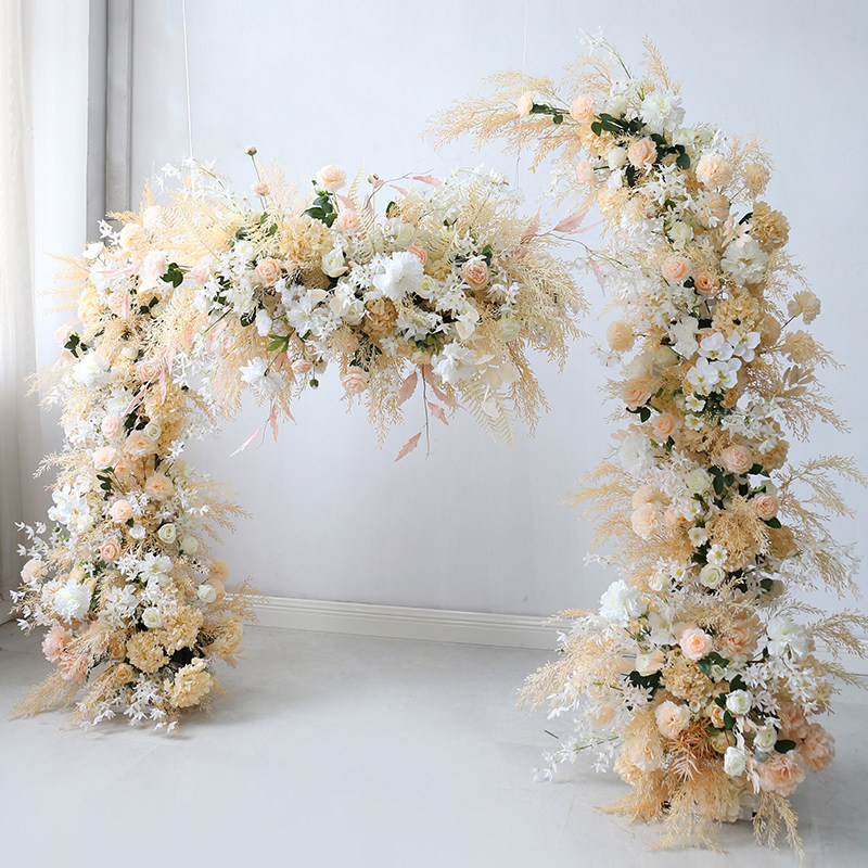 香槟色活动花艺布置花拱门婚纱橱窗吊花迎宾入口花架摄影背景花卉