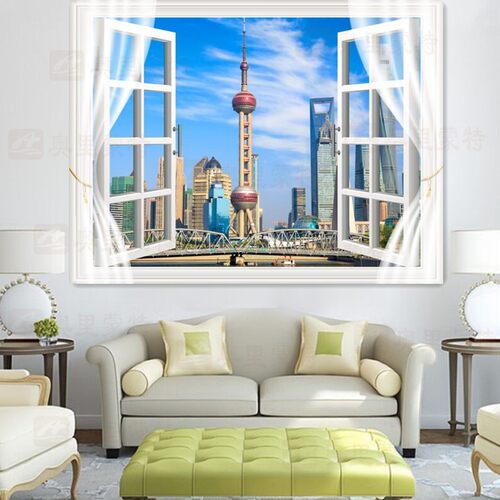 3D立体仿真窗户客厅餐厅卧室遮阳光隔热晒防水手拉式升降卷挂窗帘