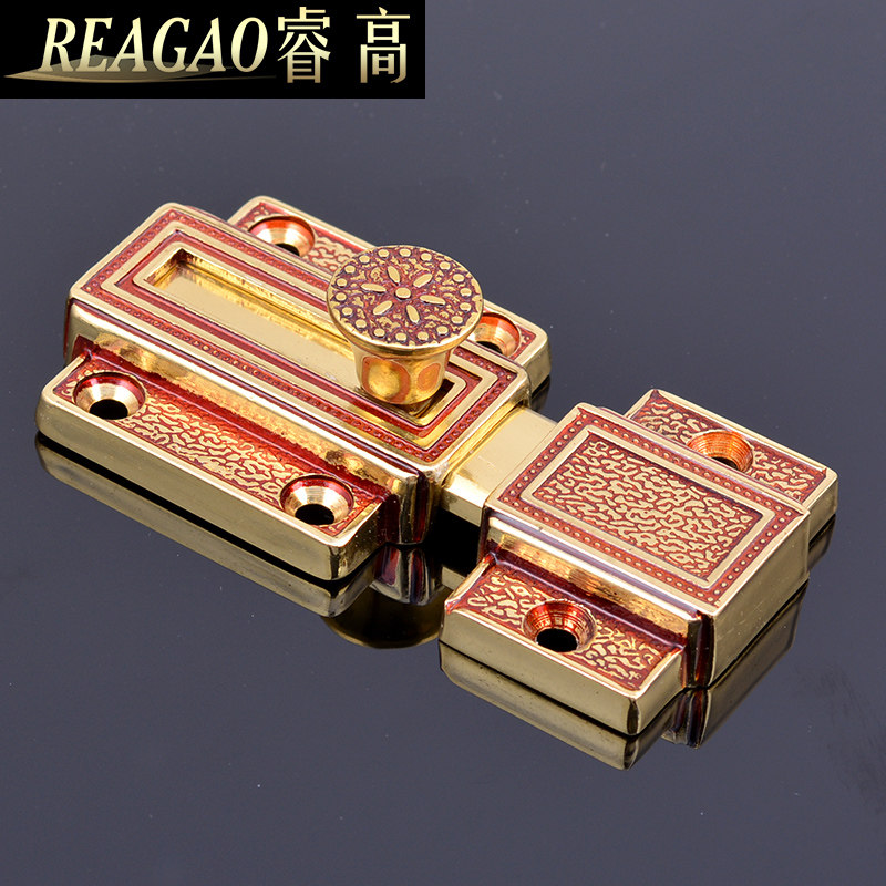 睿高纯铜插销锁欧式仿古铜门拴扣全铜明装卡式门栓门扣防盗门插销