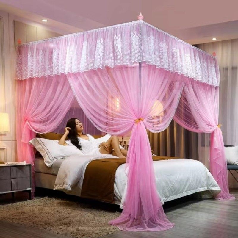 紫罗兰落地式蚊帐免打孔加粗支架加密加厚防蚊门帘宿舍家用三开门