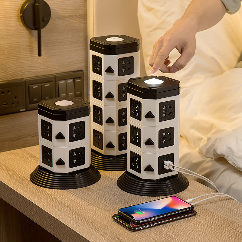 立式插座多用面板多孔插排多功能usb家用排插立体插板插线板带线