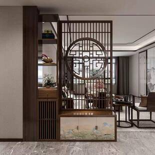 中式屏新风实木隔客厅985玄关架储物鞋柜镂空断遮挡进门入户置物