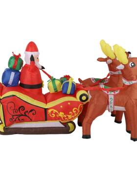 充气麋鹿拉麋雪橇诞老人发YWC光鹿拉圣诞老圣充气人气模圣诞老人