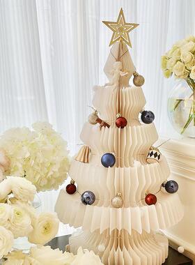 十八纸圣诞树白色折叠装饰品创意n面摆件摄桌影道具is4风202圣诞