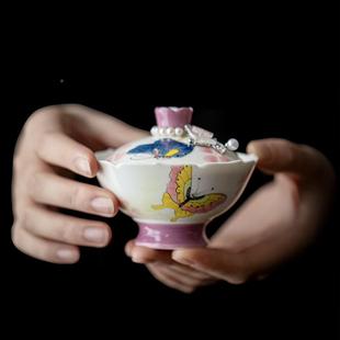 室茶话套语盖碗组蝶dy-xtz宜便携一人用茶具套装手绘陶瓷功夫茶具