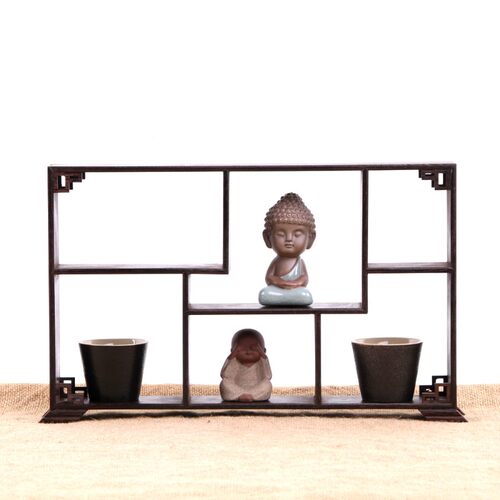 红式博古架小型多宝阁杯木迷你摆件鸡翅实木茶中沙弥小摆件展示架