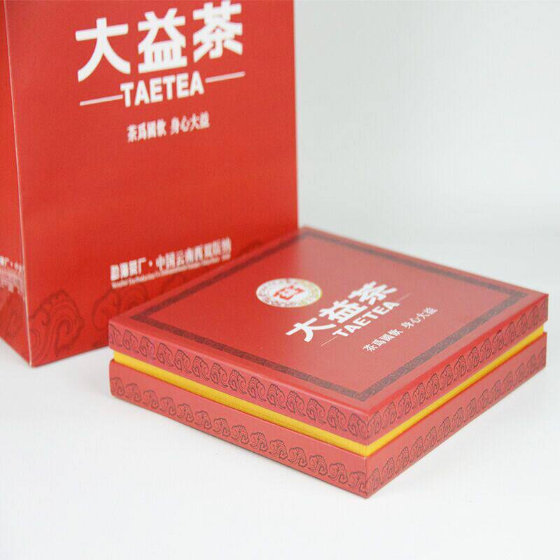 大益普洱茶礼品盒357g茶饼饼礼包装红色生熟精通用空美盒配手挽袋