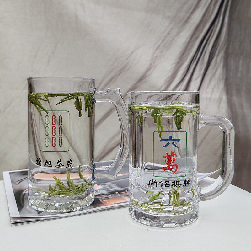 茶楼棋牌室泡茶杯把手麻将玻璃杯抗摔耐高温水杯大容量个人专用杯