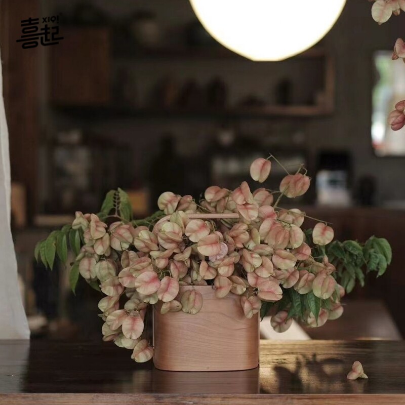 实木手提花篮 曲木创意插花花艺伴手花礼篮杂物收纳小篮子夏克盒