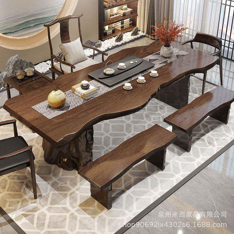 新中式实木桌全公套楼会客接待整板胡茶桃木色茶962台茶禅意泡茶