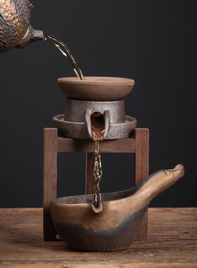 老岩泥过滤组手过工粗陶38726复古架茶漏茶滤滤茶叶网鸡翅木支具