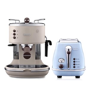 Delonghi/德龙复古系列半自动咖E啡机+烤面包机/多士炉家用2件套