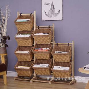 放衣服收纳架编吊储篮收纳置物架架木客厅多层报藤刊物架卧室置实