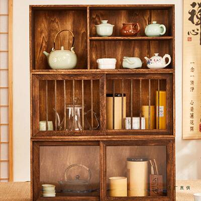 实木桌博古架茶具收纳置物柜架防尘面茶壶QGY茶杯架多宝展示阁架