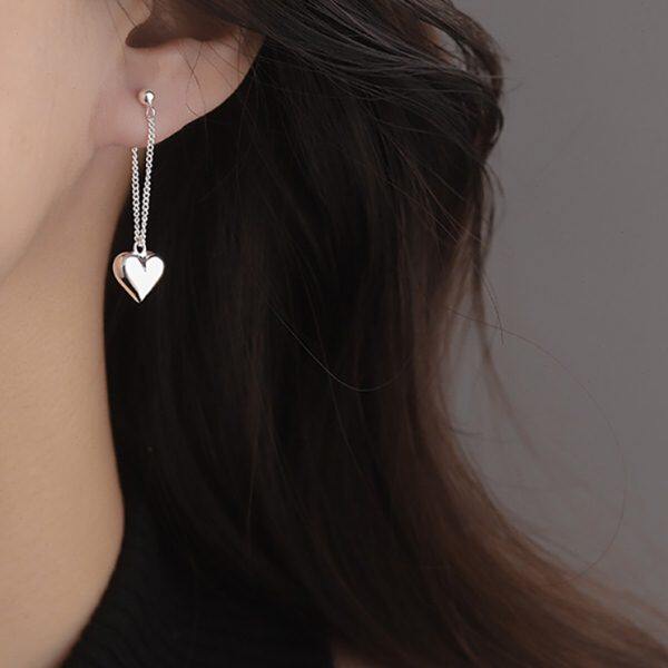 韩版S925银针甜美流苏爱心耳环女复古时尚优雅气质耳钉后挂式耳饰