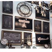 复古壁饰工业风餐厅商店壁挂背景墙木版 画装 饰画黑色怀旧飞机墙饰