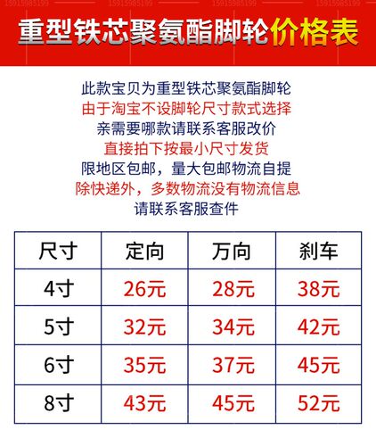 4寸5寸6工8寸聚氨酯铁芯P0超重型万向轮脚轮载重5U0公斤寸业轮子