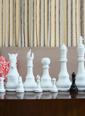 简约欧式家居百搭装饰陶瓷国际象棋棋子摆件 黑/白 软装家居饰品