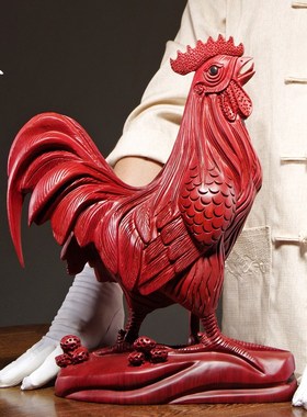 红花梨木雕大公鸡摆件实木质动物十二生肖鸡家居电视柜装饰工艺品