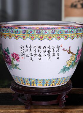 睡德镇手绘乌彩金鱼缸特大号客厅养粉龟缸景碗莲盆荷花缸庭院水缸