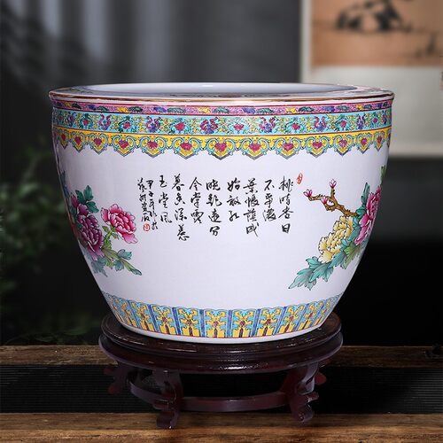 睡德镇手绘乌彩金鱼缸特大号客厅养粉龟缸景碗莲盆荷花缸庭院水缸