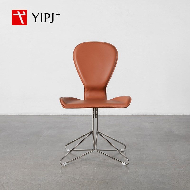 旋转餐椅意式轻奢马鞍皮设计师款靠背家用洽谈办公椅酒店咖啡餐厅