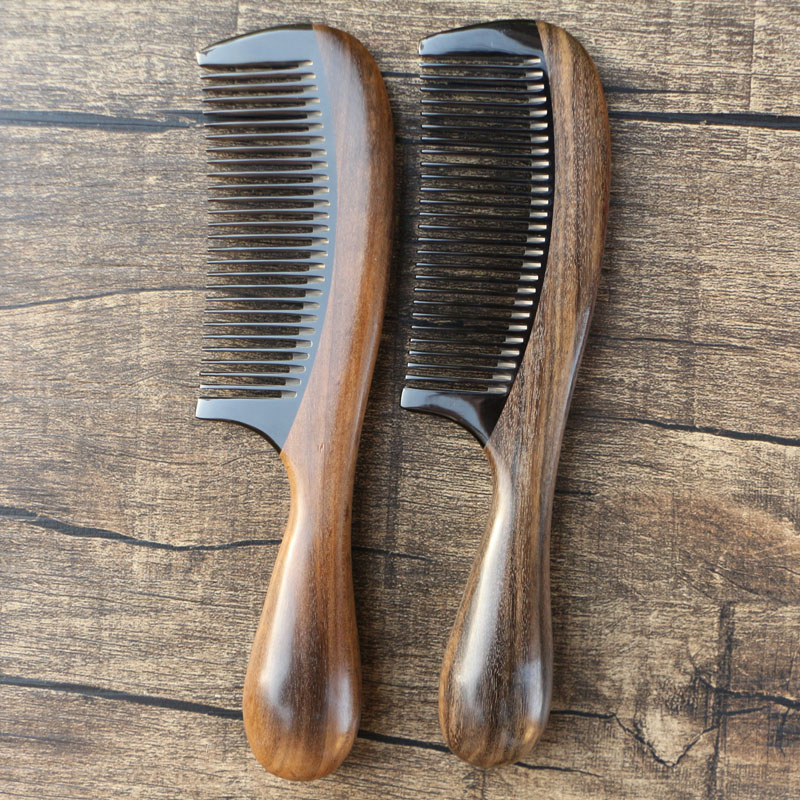 天然沉贵宝木梳子拼牛角梳子密细齿按摩保健家用梳防静电长18厘米