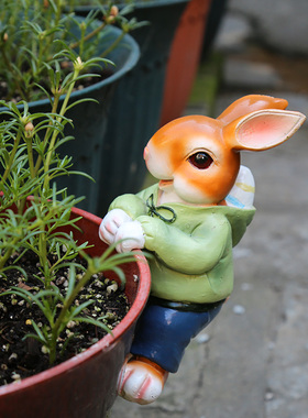 花园小摆件 庭院装饰园艺摆件卡通可爱小动物树脂兔子装饰品挂件