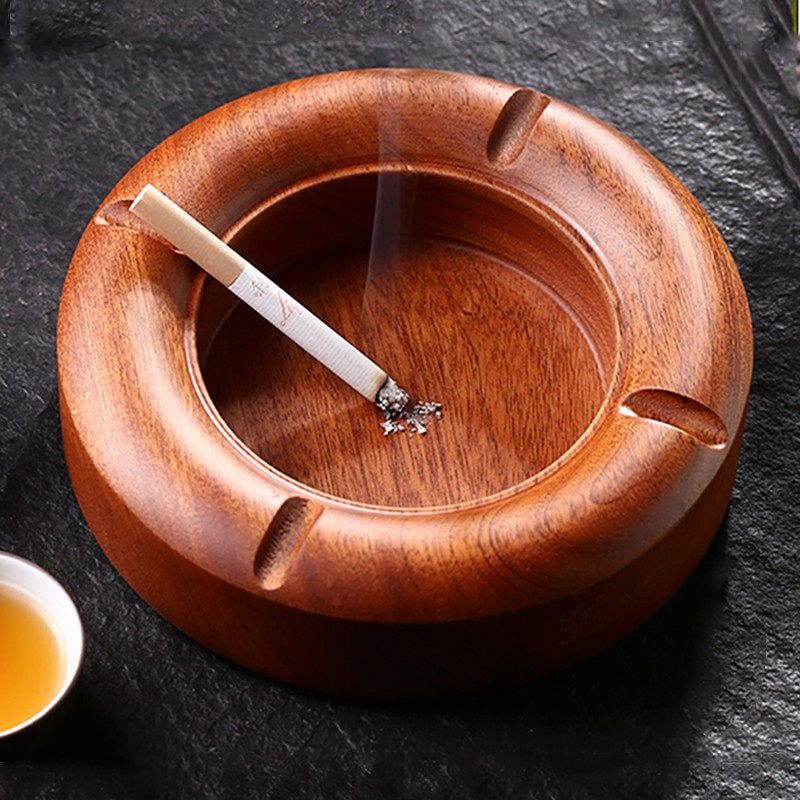 中式实木烟灰缸家用客厅花梨木质烟缸防飞灰创意个性潮流定制logo