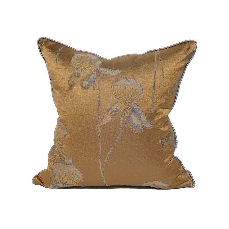 棕黄绸缎提花方枕现代简约中式靠枕样板间沙发客厅靠背靠垫抱枕套
