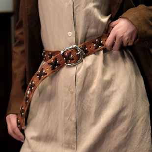 【波西米亚狂想曲】腰带重磅水洗做旧HTC铆钉锤纹黄铜扣编织皮带