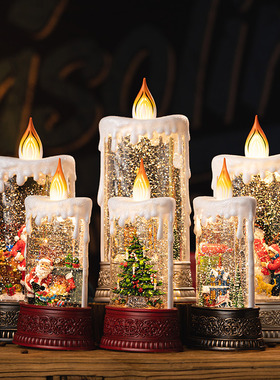 耶诞节装饰品家居摆饰蜡烛音乐盒发光水晶球飘雪桌面场景布置礼物