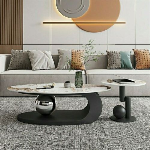 轻奢椭圆形岩板茶几组合客厅家用2023新款极简约茶桌小户型沙发桌