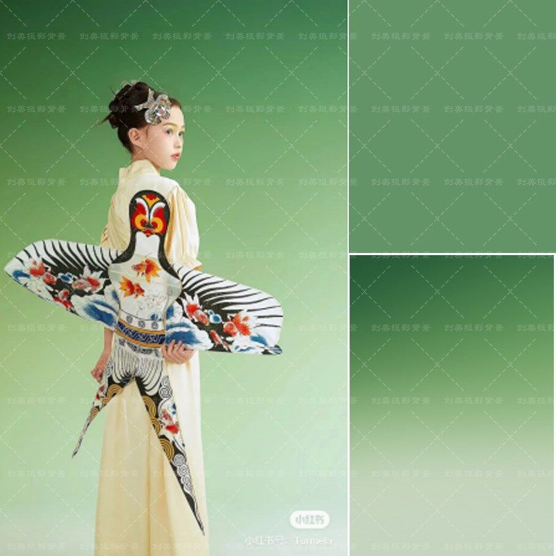 新款绿色渐变单色国风少年拍照背景布汉服女童室内高级写真背景纸