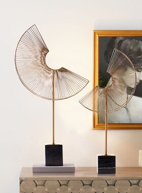 欧式创意金属底座扇子电镀五金工艺品金属客厅样板房别墅软装饰品