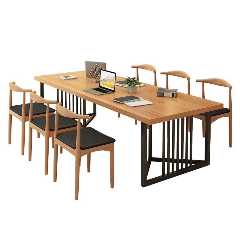 严选新中式实木会议桌长条桌子简约现代接待桌大板办公桌洽谈桌椅