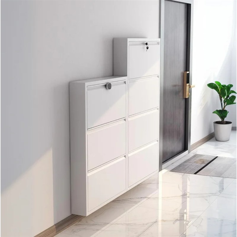 新款钢制无甲醛防盗带锁冷轧钢超薄小户型户外家用门口大容量鞋柜