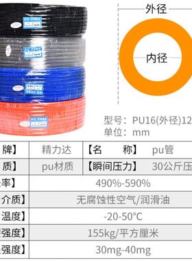 现货PU16x12空压气管弹簧伸缩空压机PU气动软管套管PU透明气管