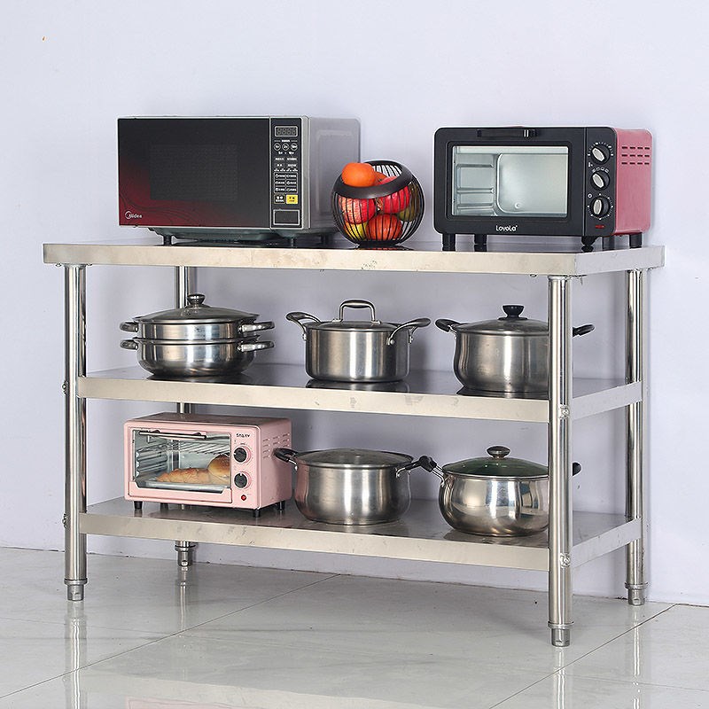 8V定 制全钢双层加厚不锈钢工作台饭店厨房剁肉案板桌家用灶台