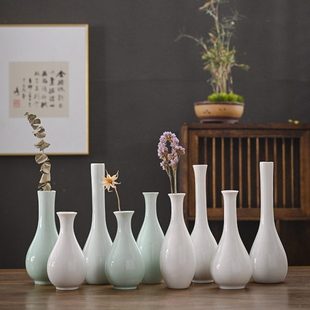白玉净瓶茶道插花器家居摆件桌面青陶瓷小花瓶观音瓶供佛禅意花瓶