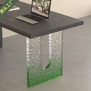 工厂定制亚克力桌腿透明悬浮支架石头纹渐变黑岛台支撑腿桌脚吧台