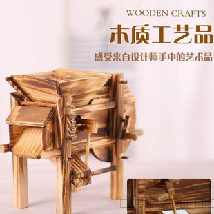 木制农具模型打谷机仿古谷风车摇谷扇扇谷机木质工艺品摆件