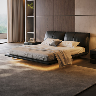 意式轻奢风悬浮床大象耳朵真皮床意式极简主卧双人床高端大气大床