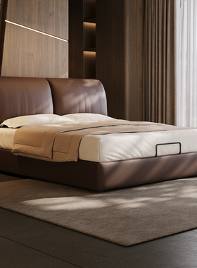 大象耳朵床超薄床头真皮床意式轻奢可调节双人床储物软包主卧大床