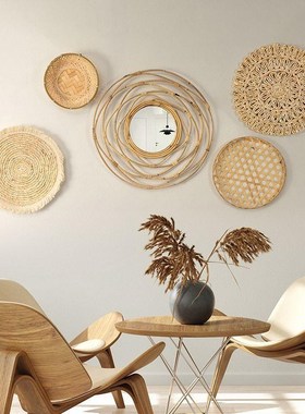 波西米亚葫芦草藤编墙饰圆形墙壁装饰品民宿客厅墙面挂件装饰壁挂