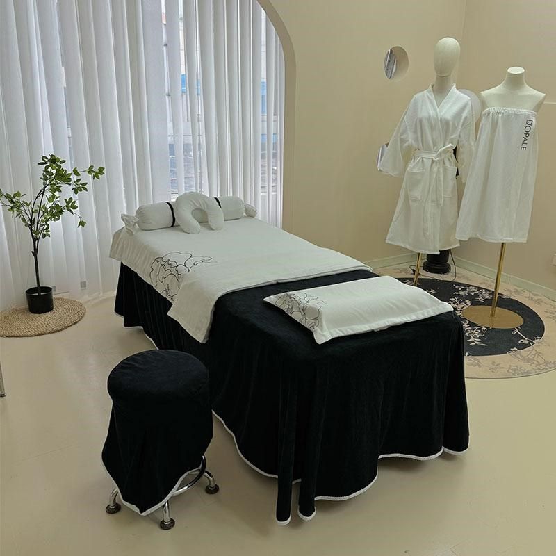 轻奢高端法式美容床罩四件套刺绣款黑色皮肤管理按摩专用可定制冬
