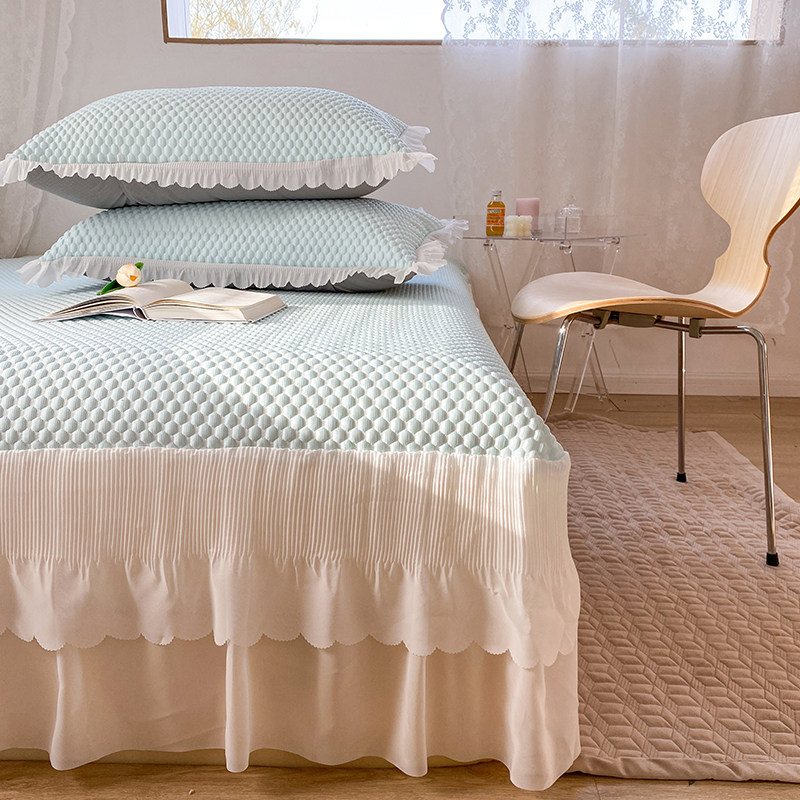 仙女风A类按摩冰豆豆床裙款冰丝凉席三件套夏季床上空调软凉席子