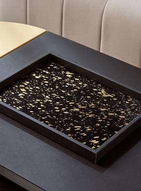 家居高级感意式轻奢风摆件客厅茶几软装饰品长正方形马毛大托盘